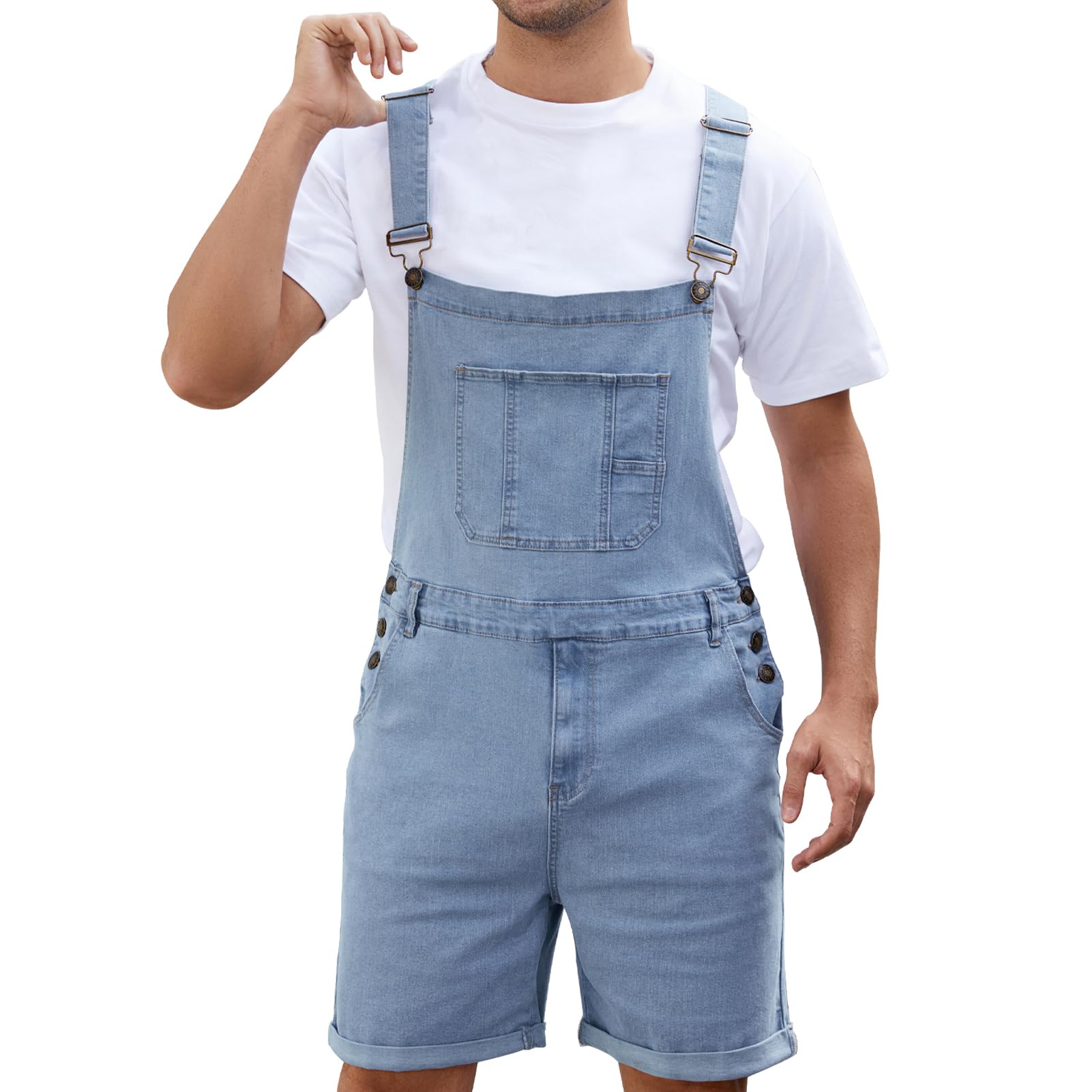 Overol de mezclilla para hombre, estilo casual, holgado, con cremallera, para verano