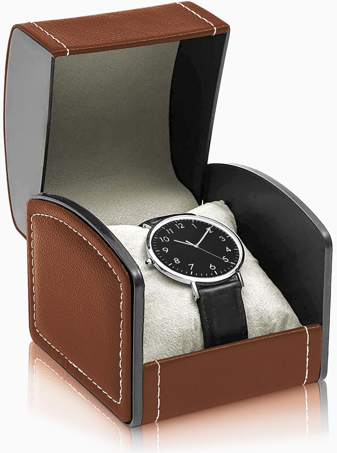 WisePoint Single Watch Case, PU Leather Watch Travel Case with Removable Cushion, Jewelry Storage Case Organizer Portable Square Watch Box Bracelet Holder for Most Watches (brown)