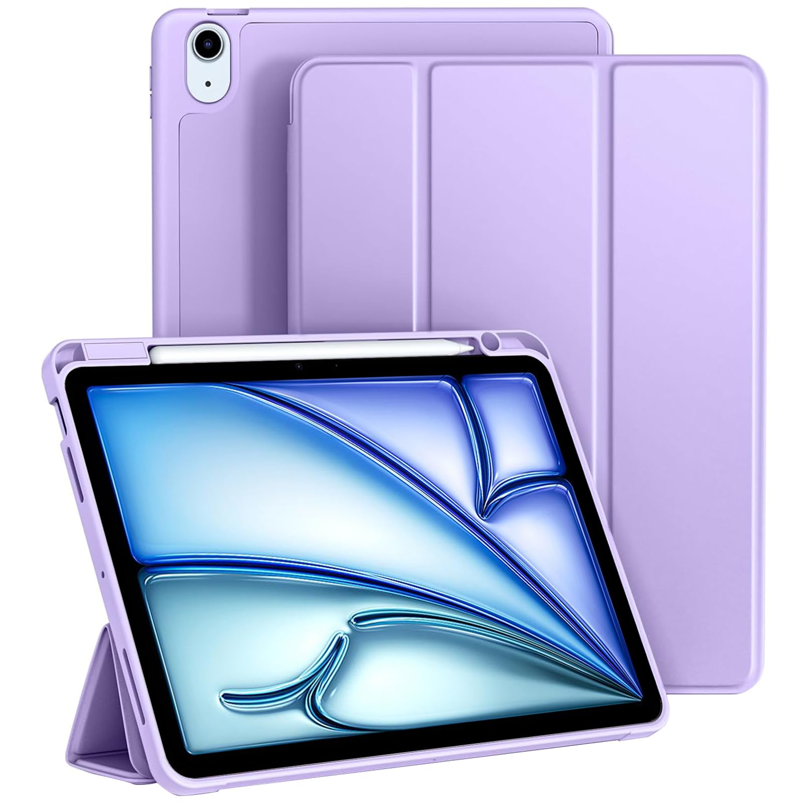 Case for iPad Air 11 6th M3/M2 (2025/2024) 11 Inch/iPad Air 5th/4th 2022/2020 10.9 Inch, Flexible TPU Cover with Pencil Holder, Support Pencil Pro/USB-C Charging, 6-Lilac Purple