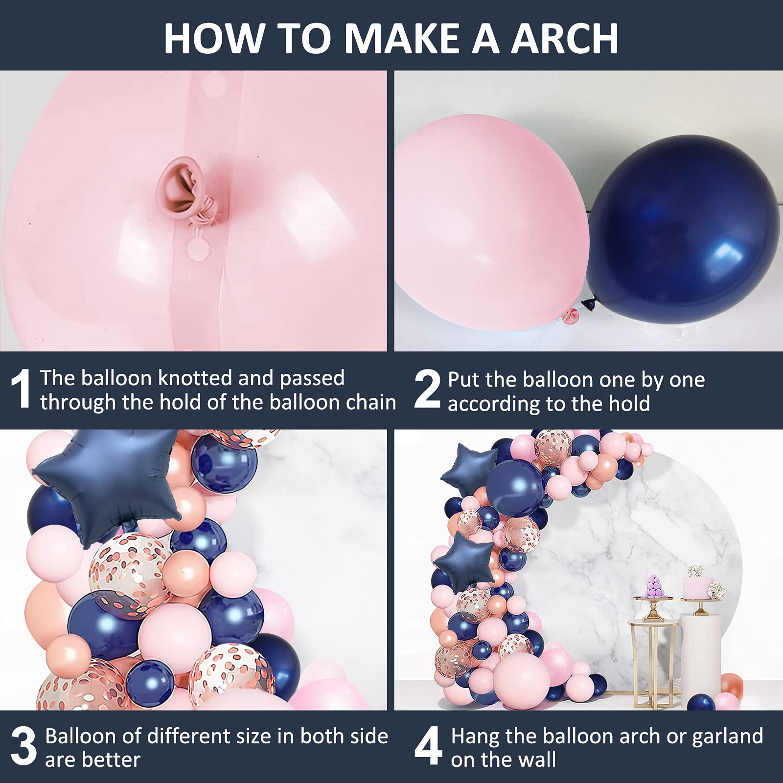 Ballons Anniversaire Rose Et Bleu - Lot De 62 Ballons Métallisés Et Confettis - Pour Gender Reveal, Baby Shower - 2