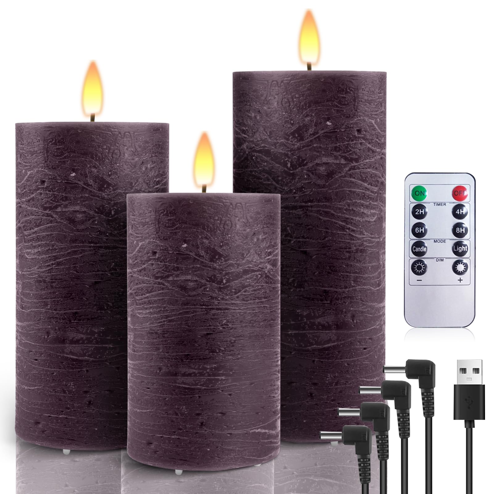 AiiBowy Candele LED Ricaricabili USB [3 pezzi] Candele a Pilastro Elettriche a LED Senza Fiamma, Tremolanti con Timer Remoto, Candele LED per Matrimonio Festa Halloween Natale Decorazione Della Viola