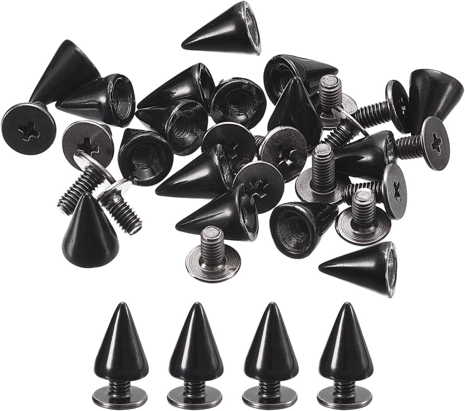 uxcell 20 Sets Cone Spikes Studs, 7x10mm Studs and Spike Metal Screw Back Rivet for Clothing Belts Bags Shoes DIY Leathercraft, Black