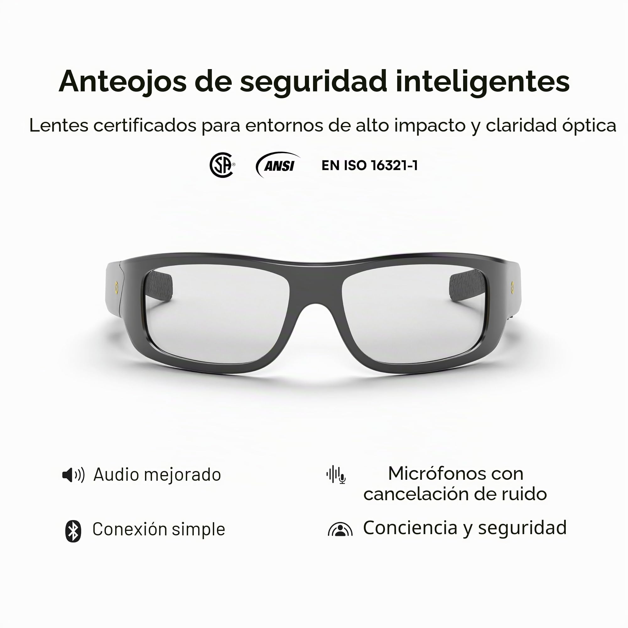 Lucyd Armor - Gafas de seguridad inteligentes, marco TR90, lentes adaptables a la luz, altavoces abiertos y micrófono - ANSI Z87.1