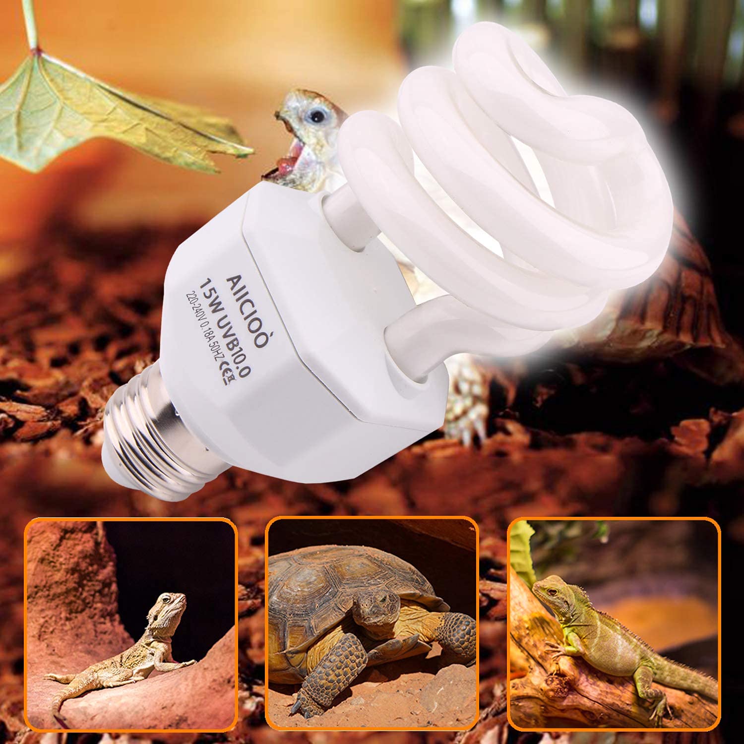 AIICIOO UVB Licht Reptilien Kit 10.0 23W - Terrarium Sonnenlicht Lampe Schildkrötenbirne für Bartagamen Eidechse Leopardgecko 1 Packung
