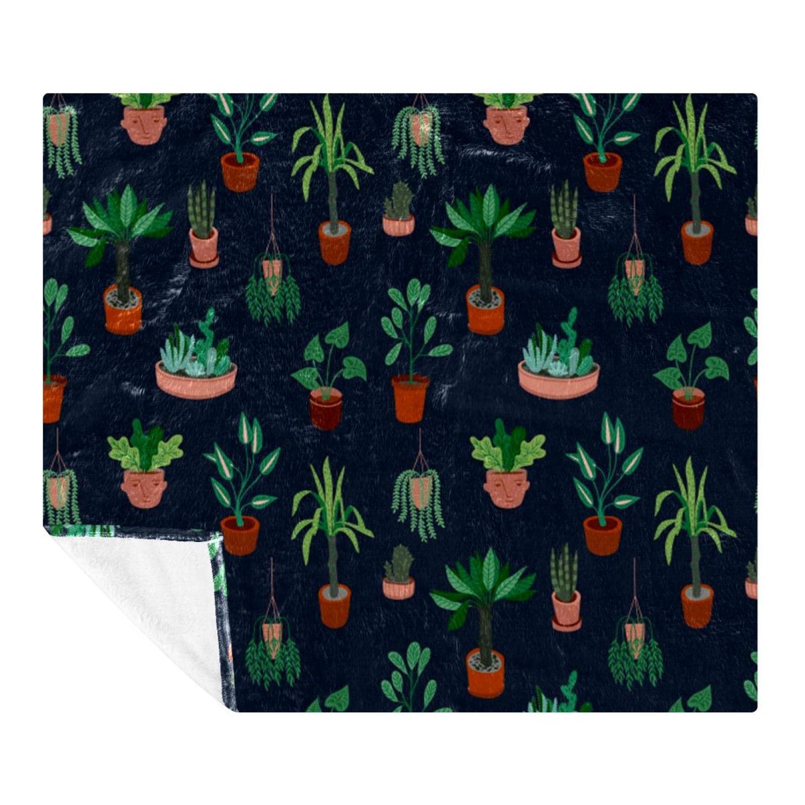 Couverture polaire plantes vertes 150x130cm, plaid doux pour canapé