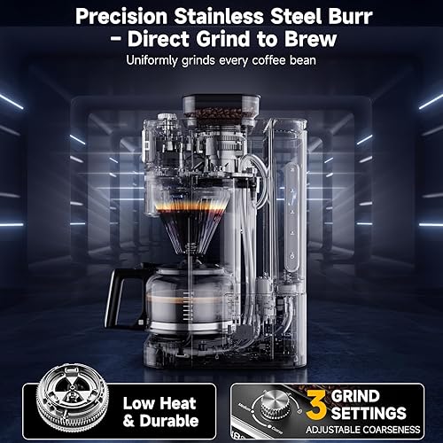 Miniatura 6 de Cafetera de goteo con molinillo integrado, cafetera de 10 tazas con temporizador de retardo de 24 horas, pantalla táctil, autolimpieza, filtro
