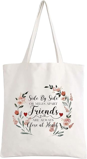 easycozy Funny Friendship Makeup Bag - Side By Side or Miles Apart Reusable Canvas Tote Bag Shopping Bag Long Distance Friendship Gifts for Best Friend Sister Bestie Girlfriends