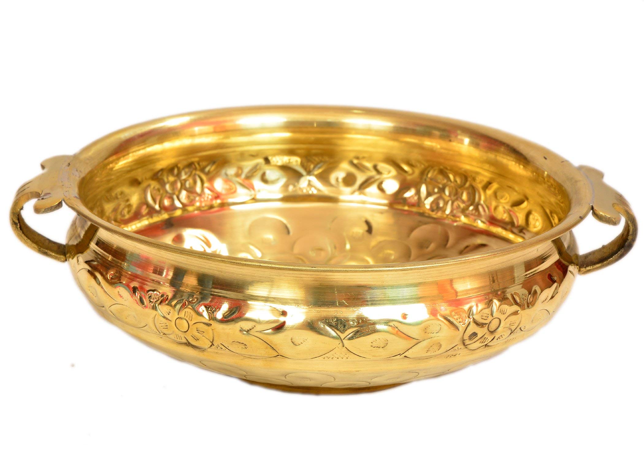 E-HANDICRAFTS Uruli/Urli Bowl Hammered Pure Brass Brass Urli for Floating Flowers| |Urli Pot| |Uruli for Cooking| |Brass Uruli Decorative|- 10Inch Diameter & 4 Inch Height., 0.7 Kilogram-image-1