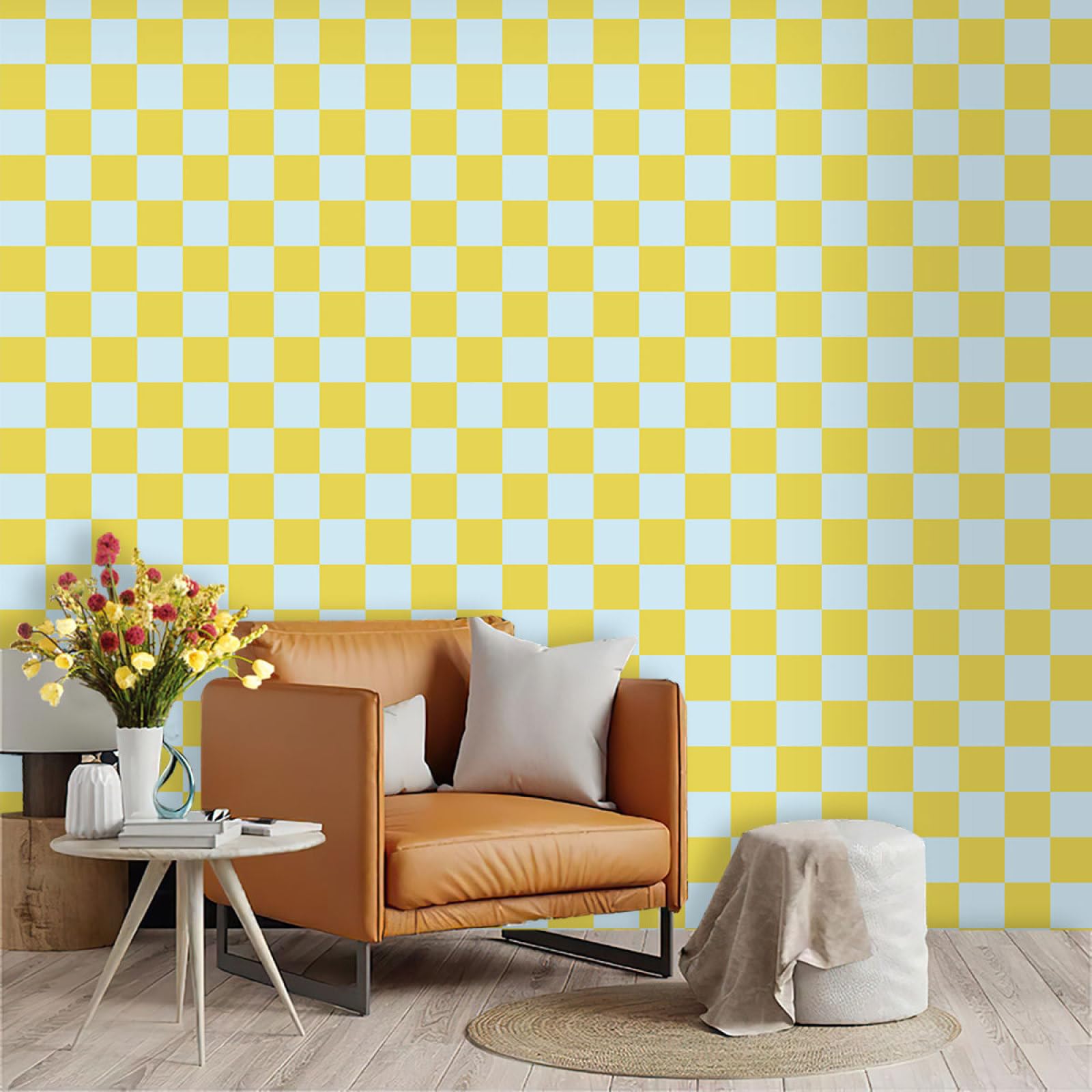 Wallpaper Yellow Geometry Peel and Stick Self Adhesive Wallpaper for Living Room Waterproof Vinyl, Art Deco Thicken Sticky Back Plastic Removable