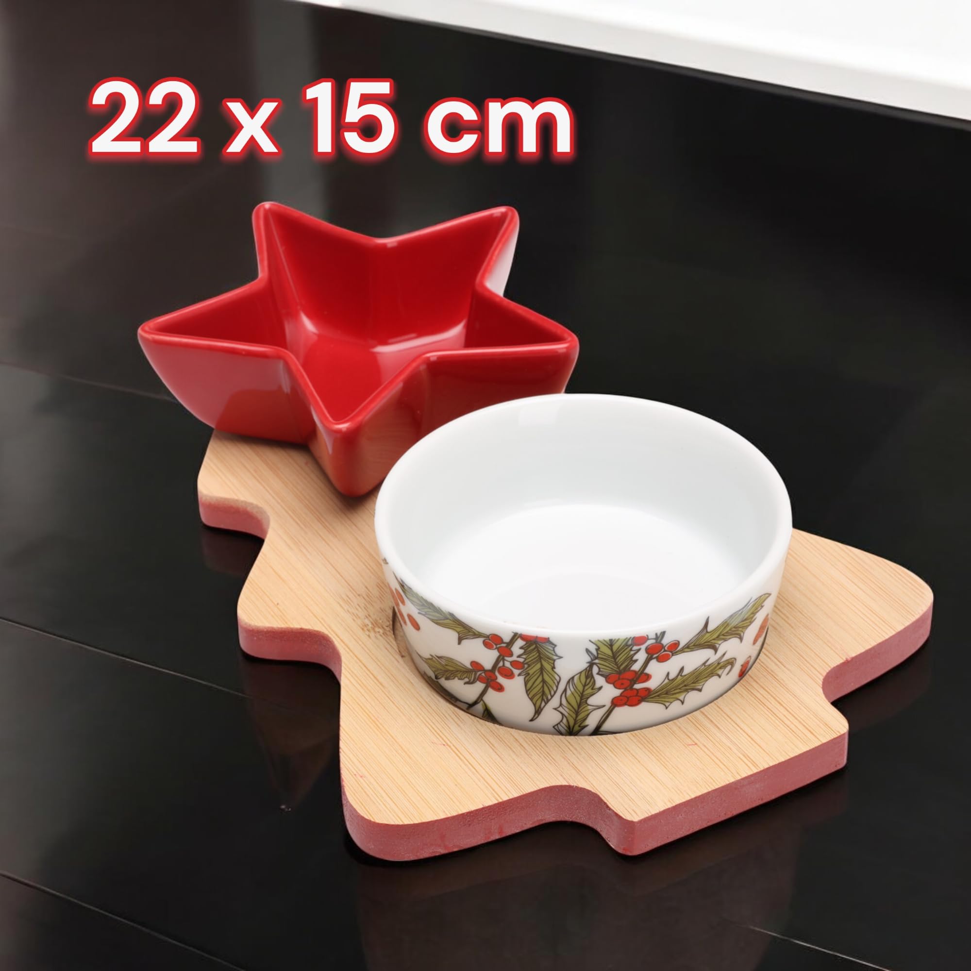 MIJOMA - Set De Service De Noël En Bois Et Verre (5 Pièces) - Traîneau Avec 4 Bols Pour Apéritifs, Fromages, Sauces - 12