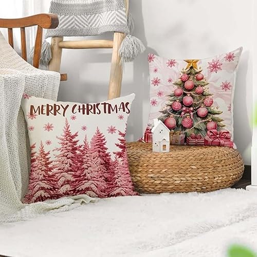 Miniatura 3 de NZTGVR Fundas de almohada rosas de Navidad, impresión de letras de lino, decoración de vacaciones, almohadas decorativas de Navidad, funda de cojín