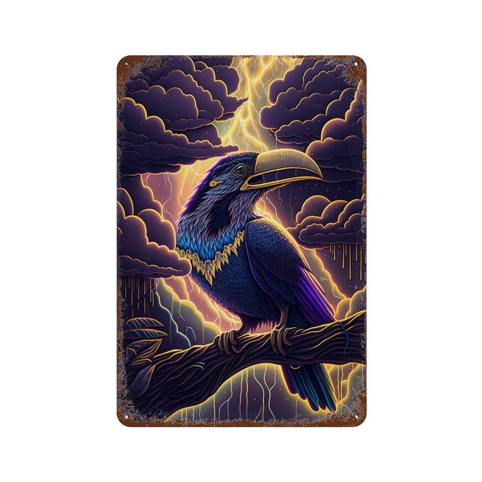 Thunderstorm Toucan Artwork Aged Metal Wall Plaque 11.8"x7.9", Classic Wall Plaque for Garage, Pub Or Kitchen