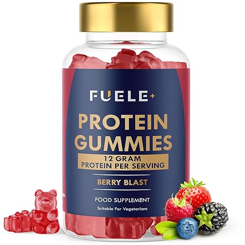 FUELE+ Whey Protein Gummies - Mixed Berry Flavour, 12g High Protein per Serving - Protein Powder Alternative, No Added Sugar, Vegetarian, Convenient Whey Protein Supplement, Muscle Recovery - Berry Blast - 60