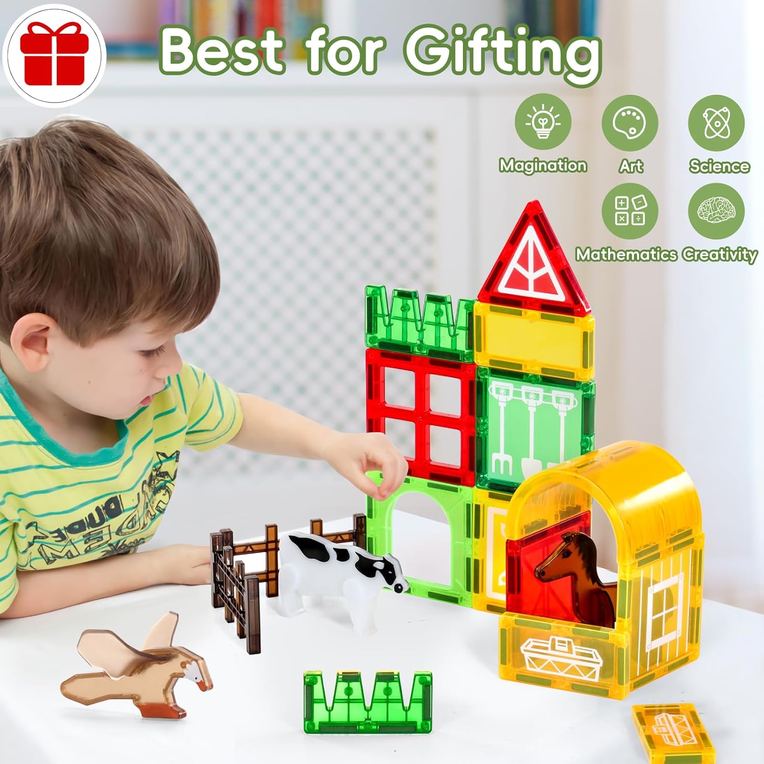 VANLINNY Magnetic Tiles Farm,Animal Magnet Toys for Toddlers-Kids Magnetic Building Blocks STEM Toys for Ages 3-8,Constrution Sets Educational-Coolest Xmas Birthday Gifts for Boys and Girls.
