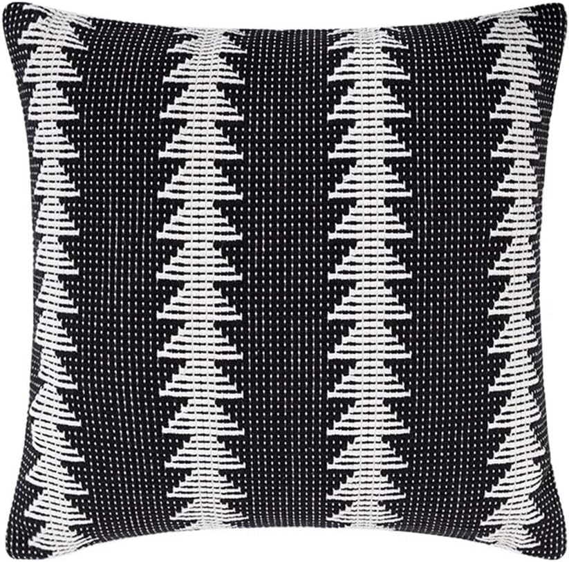 Tiffasea Farmhouse Square Throw Pillow Cover 18x18 inch, Black and White Pillow Case Woven Decorative Cushion Cover Cotton Mudcloth Pillow Sham Boho Decor for Couch Sofa Living Room (Small Tree)