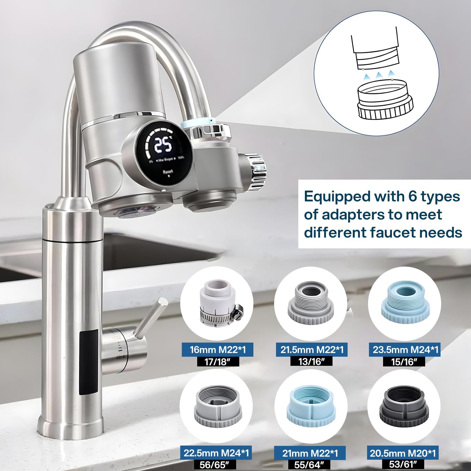 Filtro acqua rubinetto con 3 cartucce, Sistema di Filtro Dell'acqua con UV luce e display LED, Rimuove piombo, cloro e metalli pesanti