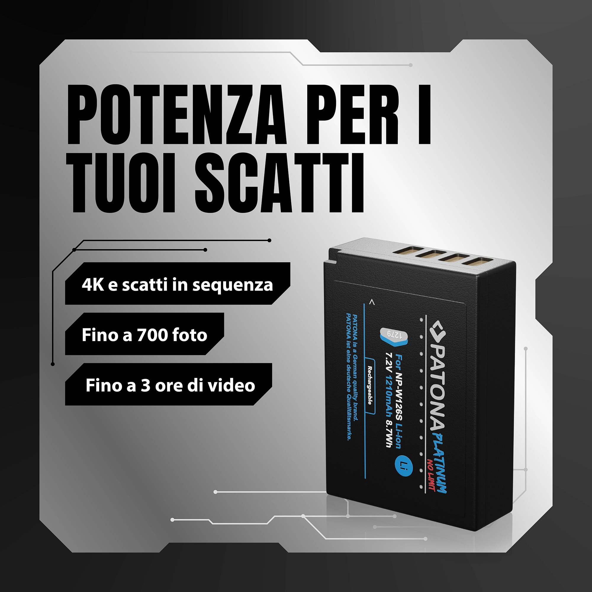 PATONA 2x Platinum Batteria NP-W126s 1210mAh – ricambio per Fuji Fujifilm X-T5 X-T50 X100VI X100F X-S10 X-M5 X-T30 II X-Pro3 – celle ad alte prestazioni, doppio pack