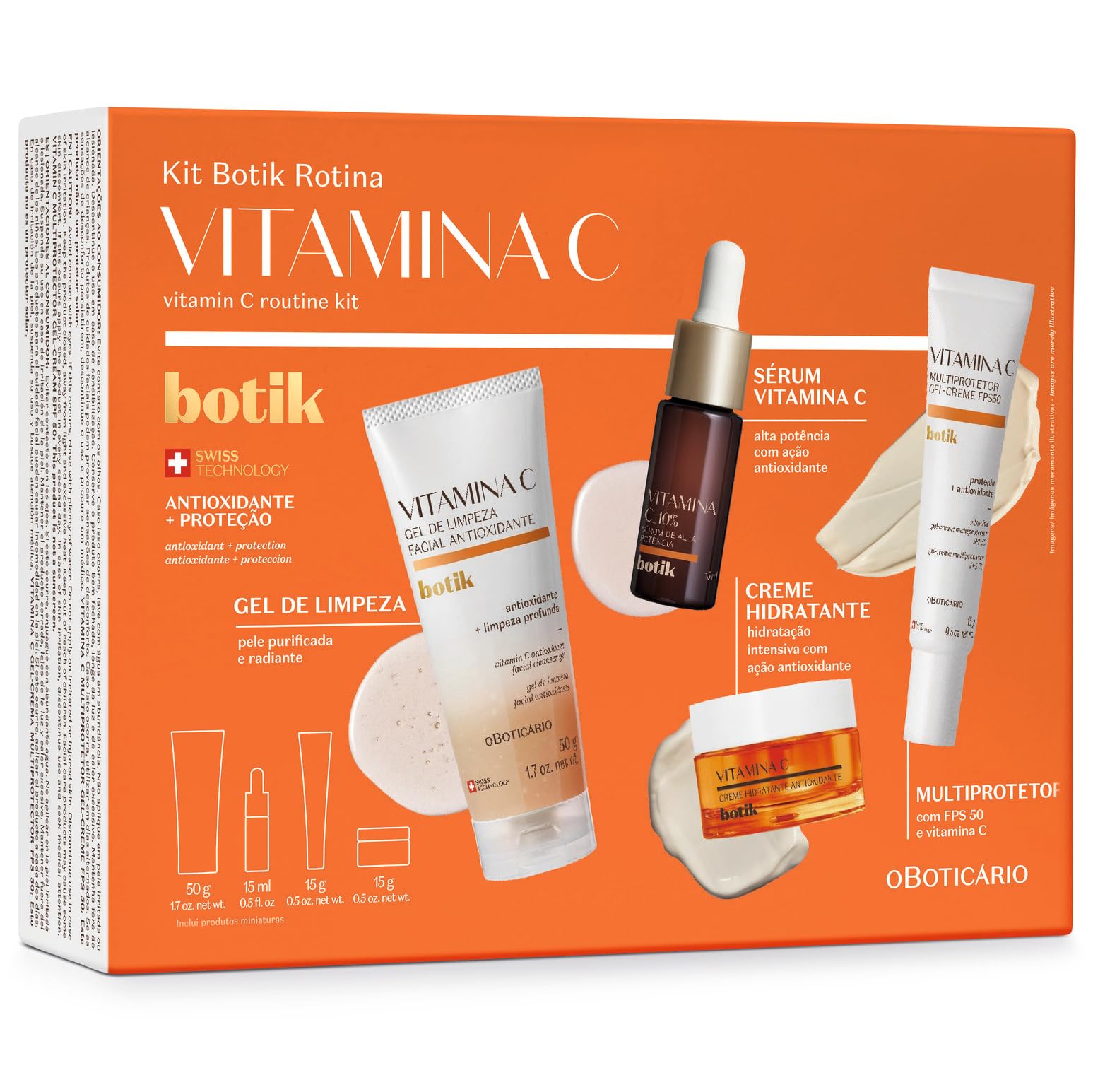 O Boticário Zestaw Botik Witamina C Przeciwutleniacz Oświetlona Skóra i Jednolita Pielęgnacja Skincare do Pielęgnacji Skóry (4 produkty)