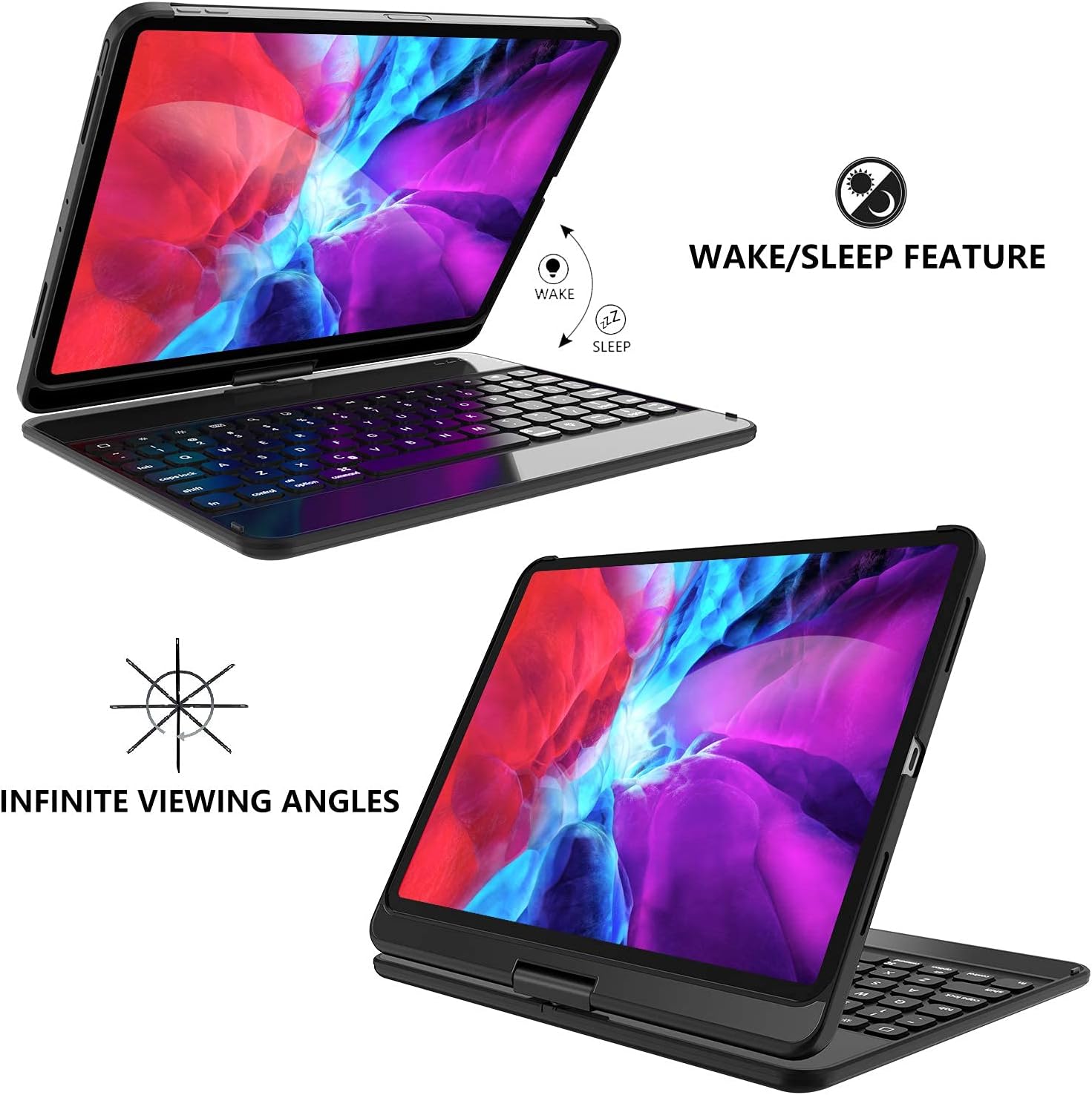 Best Review GreenLaw iPad Pro 11 inch Case with Keyboard, 3-Zone 7-Color Backlit, 360° Ratation, Type-C Rechargeable, Keyboard for iPad 5th/ 4th Generation 10.9 inch, iPad Pro 11 3rd/ 2nd/ 1st, Black