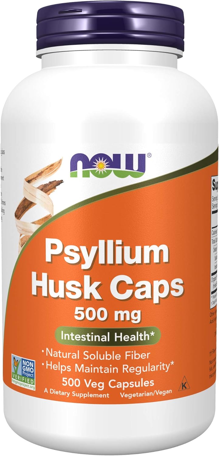NOW Supplements, Psyllium Husk Caps 500 mg, Non-GMO Project Verified, Natural Soluble Fiber, Intestinal Health, 500 Veg Capsules : Health & Household