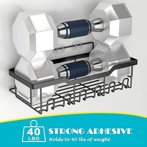 Miniatura 4 de REALINN Organizador de ducha adhesivo, paquete de 5 estantes de ducha de acero inoxidable a prueba de óxido, sin perforaciones, organizador de baño