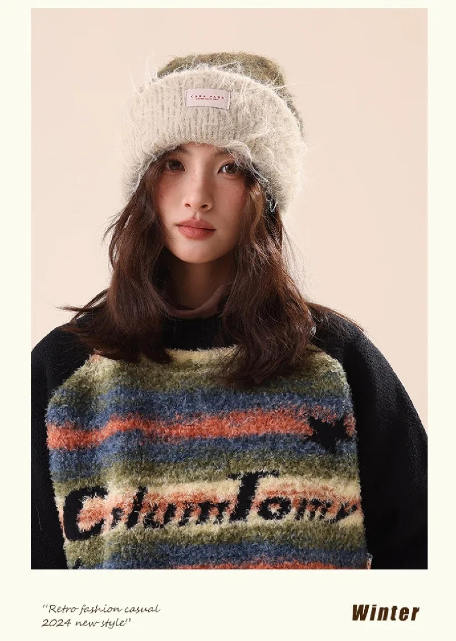 Casquettes Bonnets Chapeaux Bonnet Tricoté Bonnet Chapeau Bonnet en Peluche Épais Et Chaud De Couleur Contrastée pour Femme, Bonnet Tricoté Polyvalent, Décontracté, Chaud, À La Mode, pour L'