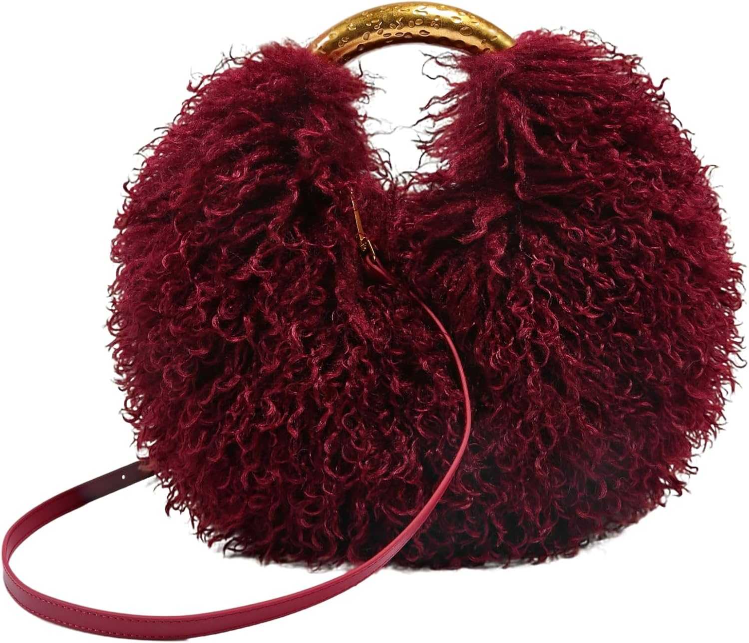 Faux Fur Handbag and Purse for Women Y2K Fluffy Hobo Shoulder Bag Cute Plush Furry Crossbody Bag with Adjustable Strap