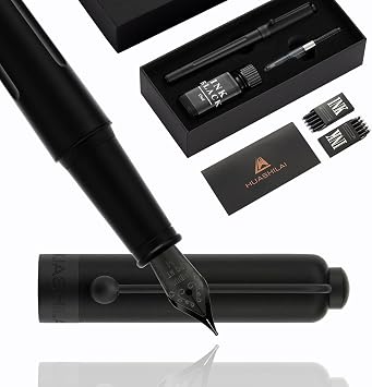 Luxury Matte Black Forest Fountain Pen Set,Titanium Black Extra Fine and Medium Nibs,Includes 2 Ink Converters,10 Ink Cartridges,15ml ink,Premium Gift Case for Calligraphy Medium Nib
