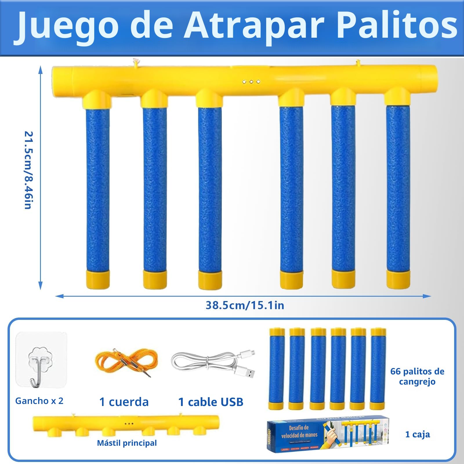 Juego de Atrapar Palos con 3 Velocidades – Juguete de Entrenamiento de Reacción y Coordinación Mano-Ojo para Niños y Adultos, Ideal para Juegos Interactivos en Casa o al Aire Libre