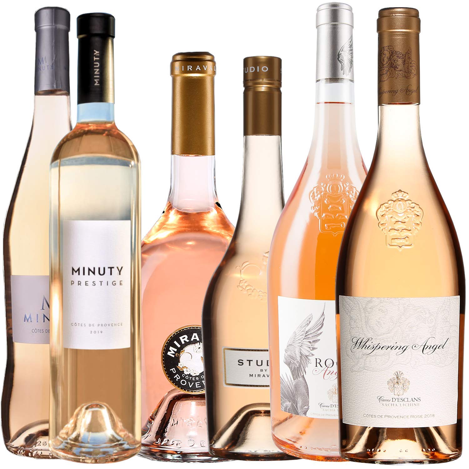 Best of Provence - Lot de 6 bouteilles - Minuty : M/Prestige - Miraval : Studio/Jolie-Pitt - Esclans : Rock Angel/Whispering Angel - Côtes de Provence Rosé 2021 (6 * 75cl)