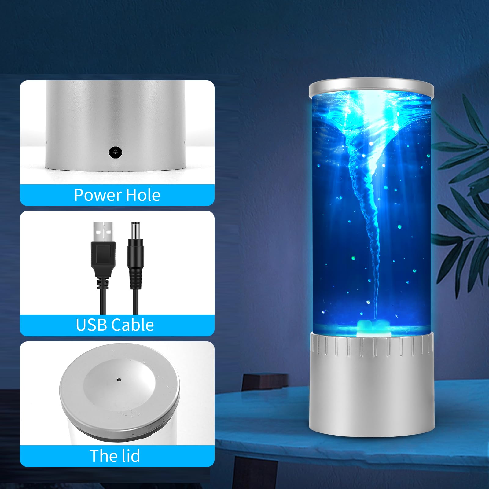 Lámpara de tornado y luz nocturna: movimiento fascinante y brillo suave para relajación y ambiente 4