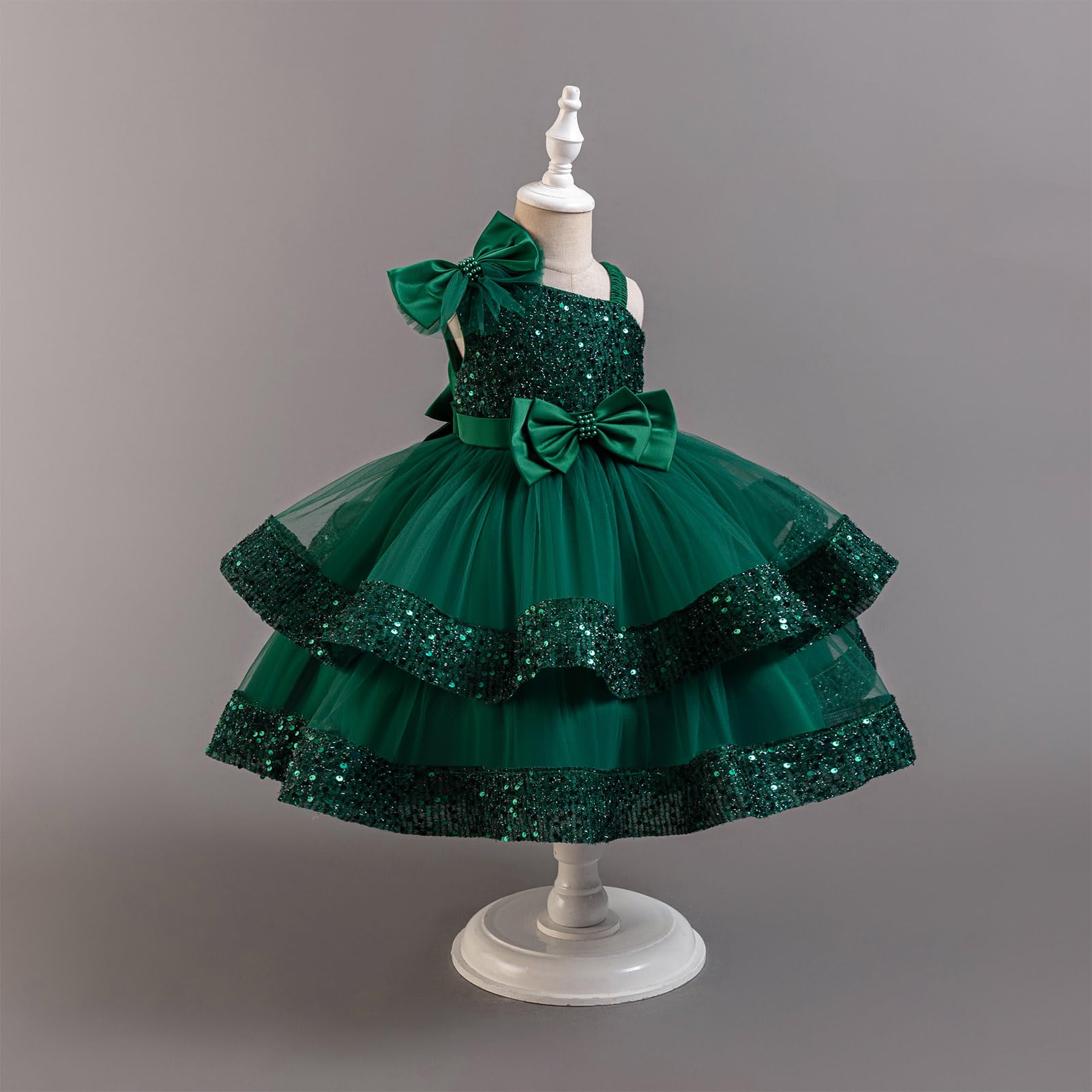 ABEHIK Ärmelloses Sommer-Poncho-Kleid für Mädchen, Pailletten, Tüll, Kleid für Party, Blumenmädchen, Geburtstag, Hochzeitskleid