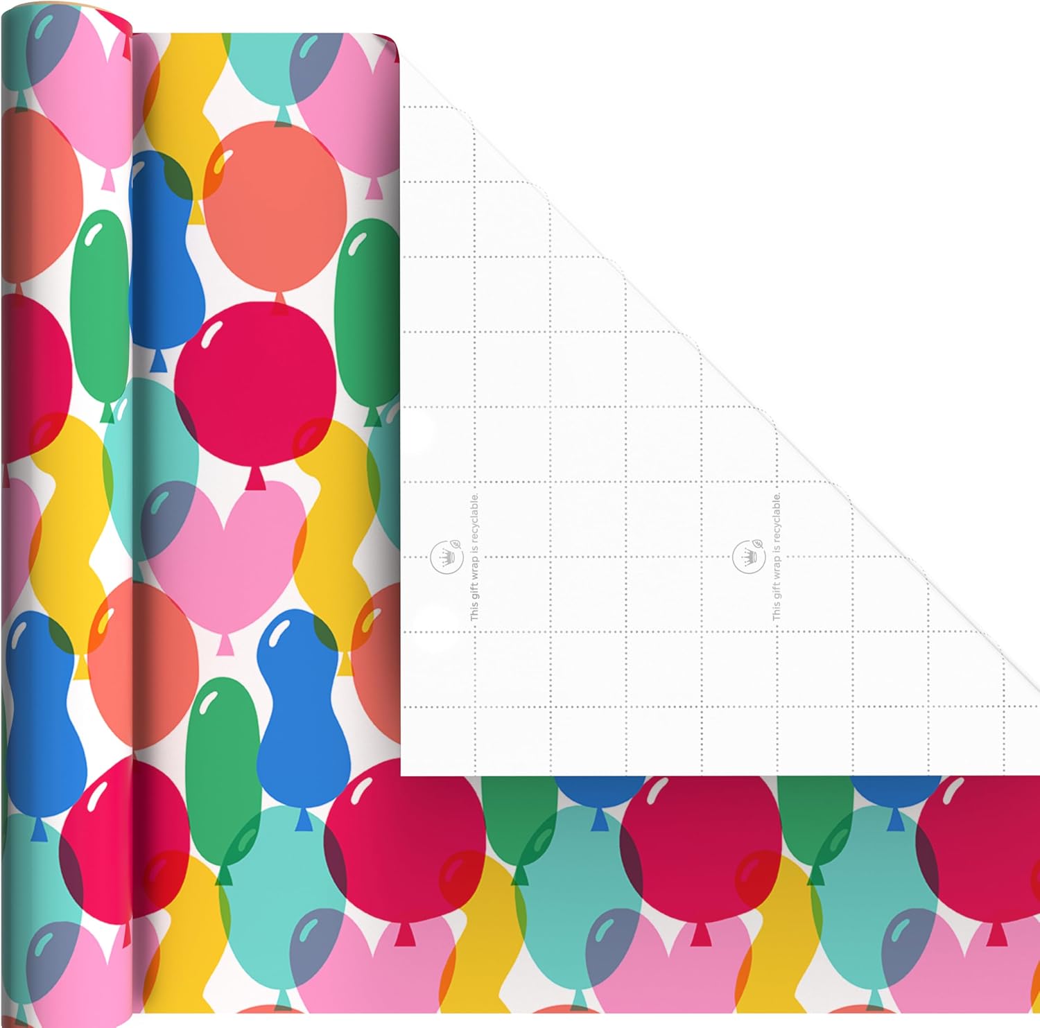 Hallmark Birthday Wrapping Paper Mini Rolls, 3-Pack (Wavy Rainbow Stripes, Colorful Balloons, Polka Dots on Blue) for Graduations, Kids Parties, Celebrations, Any Occasion - 60 Sq. Ft. Total