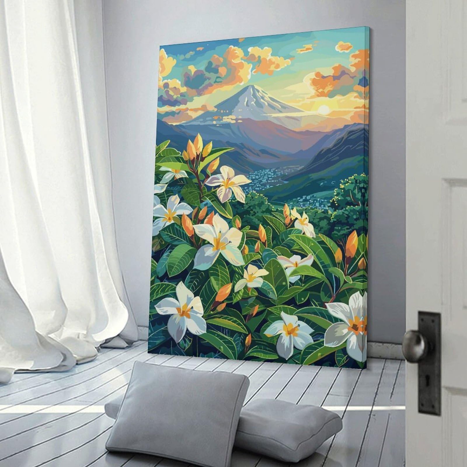 Junmoney Frame-Style-14 Mount Fuji Sunrise Wall Art Print, 24X36inch(60X90cm), For Workspace Walls, Study Corners Or Bedrooms, A Smart Decor Choice For Study Walls