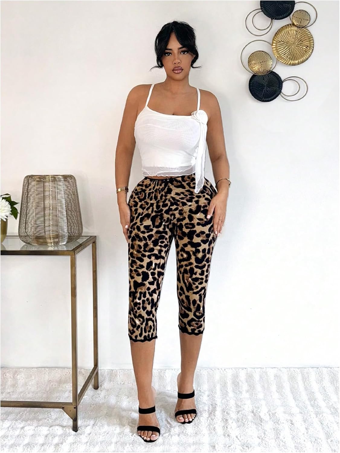 Milumia Women's Y2k Leopard Print High Waist Leggings Skinny Capri Cropped Pants - Image 5