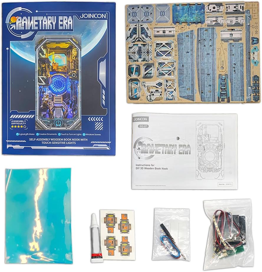 Cyberpunk Book Nook Kit,DIY Dollhouse Kit 3D Wooden Puzzles with LED Futuristic Decor,Birthday Christmas Home Decor for Teens Adults -Planetary Era(SQ-27)