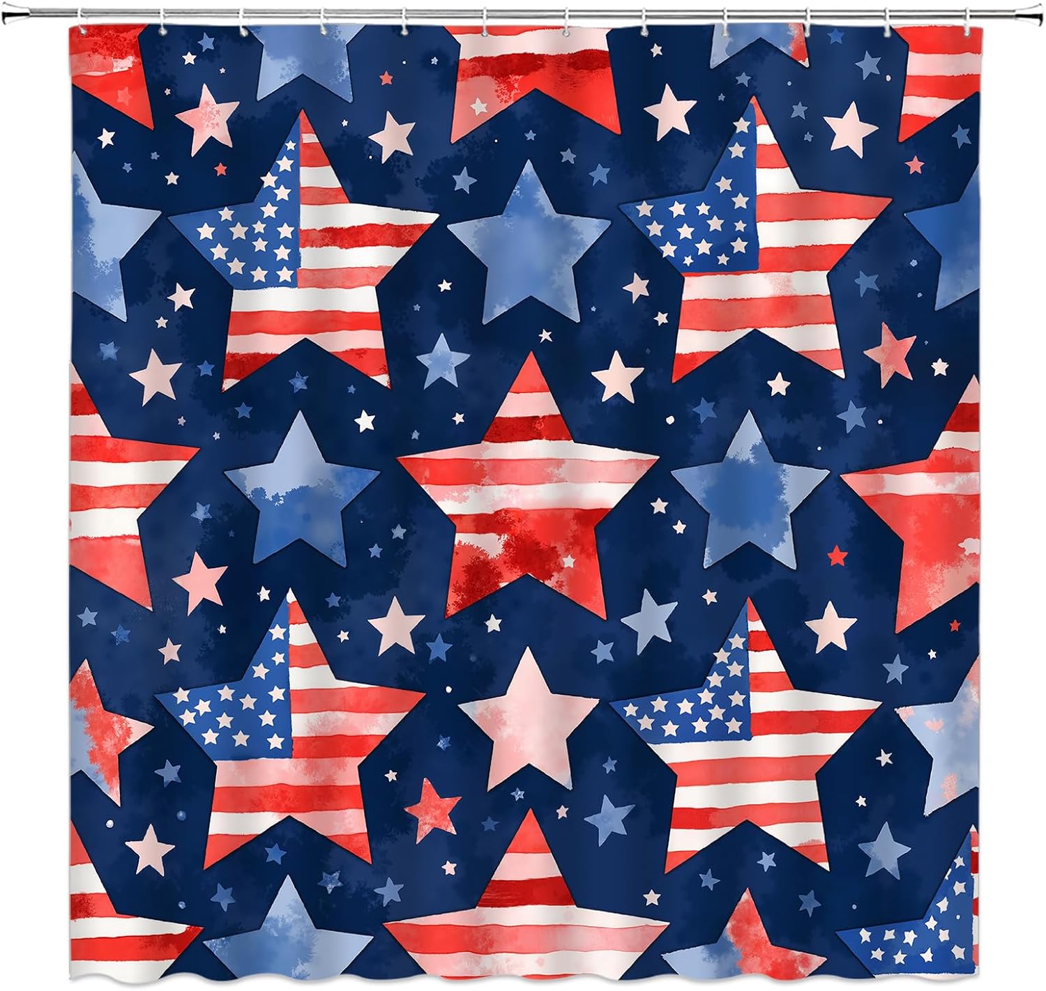 4th of July USA Flag Shower Curtain Independence Patriotic Day Red Blue Star Extra Long Bathroom Home Curtain with Hooks,70x84 Inch