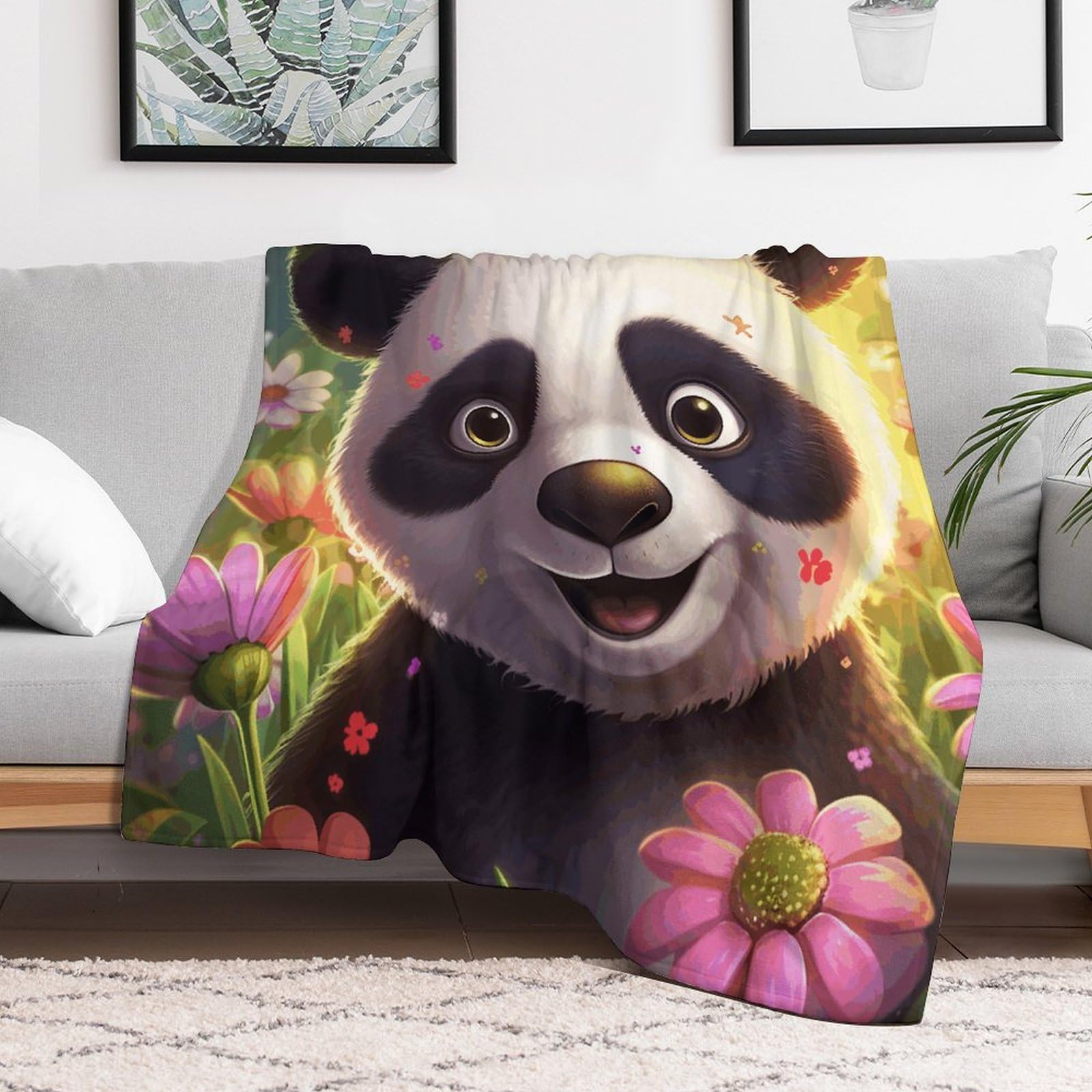 Couverture rafraîchissante et chaude en micro polaire Happy Panda