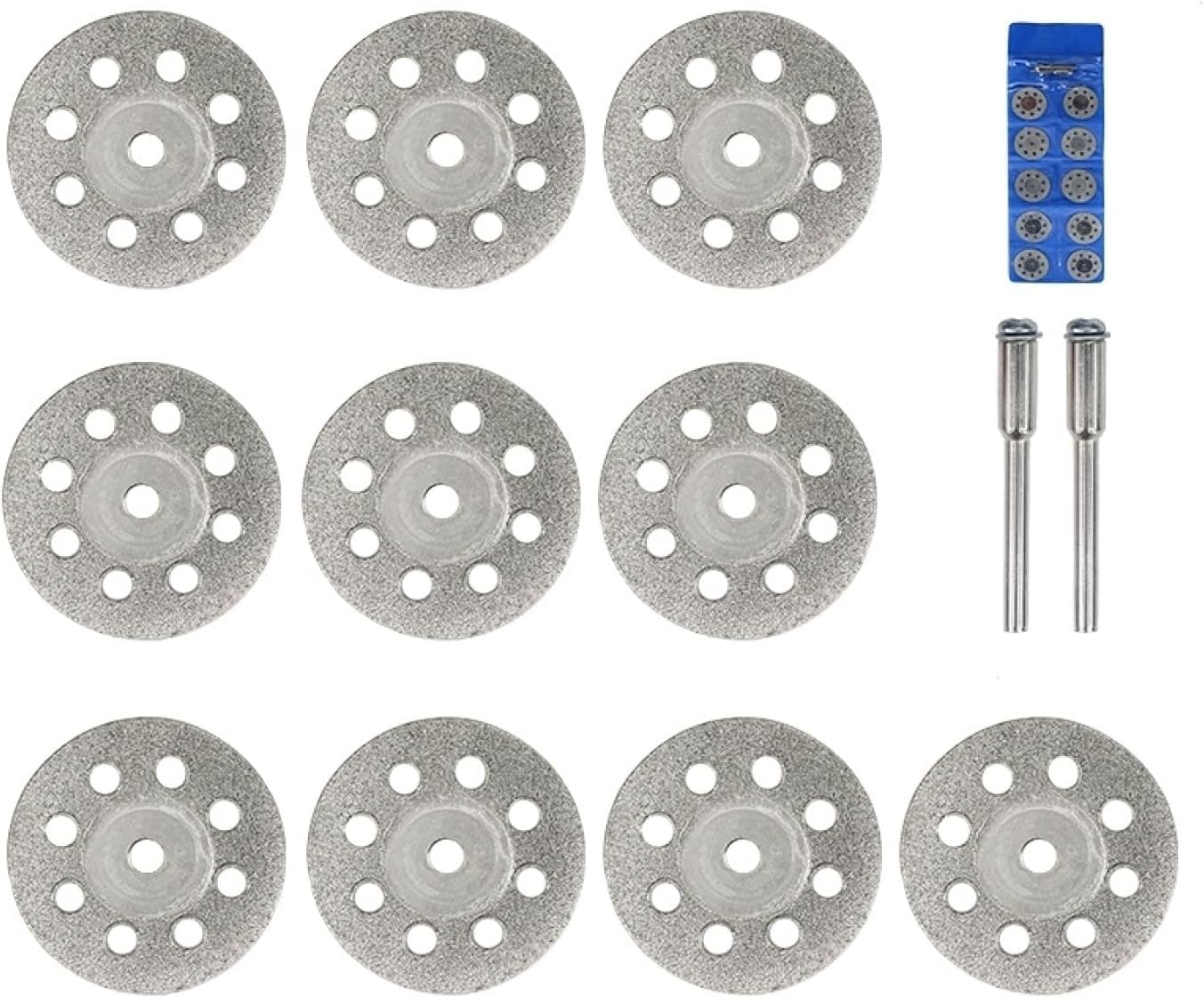 Discos de corte de diamante para amoladora angula Juego de 12 ruedas de corte de diamante de 20 mm, 22 mm, 25 mm y 30 mm, hojas de sierra, discos de corte con 2 mandriles de 3 mm for baldosas de vidri