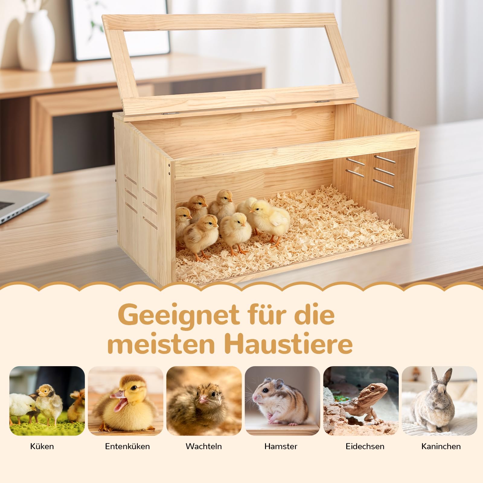Hamsterkäfig aus Holz, Kleintierkäfig mit klappbarem Deckel, Acrylfenster und Belüftungslöchern 80x40x40cm Nagerkäfig für Hamster, Meerschweinchen, Zwergkaninchen, Küken und Reptilien