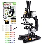 Science Kits for Kids Beginner Microscope with LED 100X 400X and 1200X-Include Sample Prepared Slides 12pc- Educational Toy Birthday Valentine\'s Day Gift Black