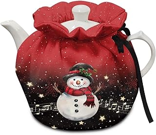 Yewattles Tea Cozy Tea Pot Dust Cover with Music Snowman Print Insulated Kettle Cover Keep Breakfast Warmer Home Kitchen Table Christmas Decorative Accessories