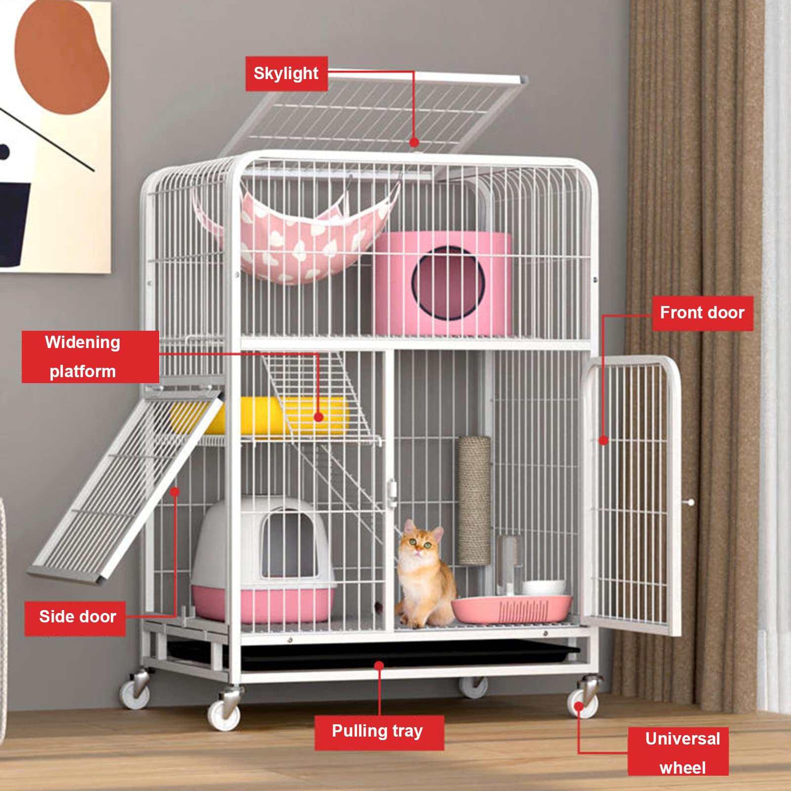Gabbia per gatti da interno, Gabbia per gatti portatile, Gabbia per animali domestici, Stanza per piccoli animali domestici, Gabbia in rete metallica per 1-2 gatti (Black)