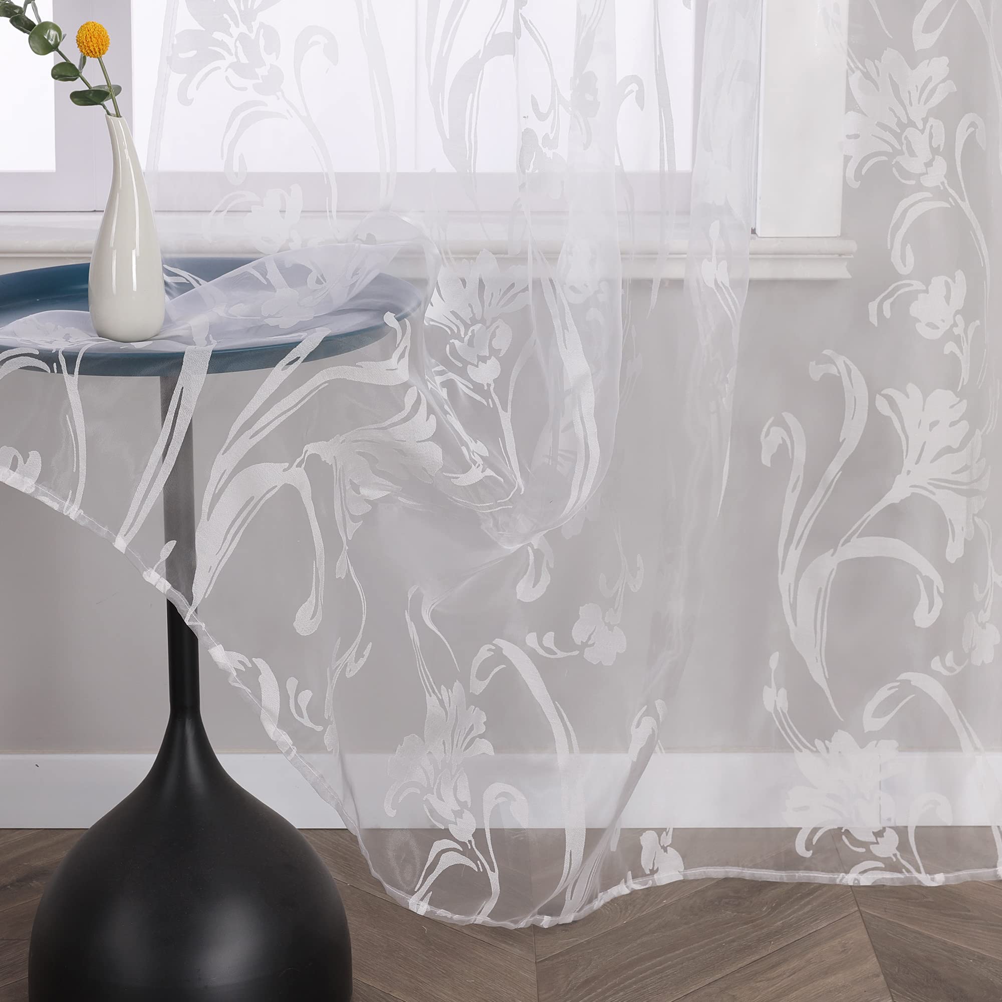 Voile Gardine mit Schlaufen Vorhang Ausbrenner Muster Transparente Gardinen Wohnzimmer Schlafzimmer Gardinenschals Weiß BxH 140x245cm 1 Stück