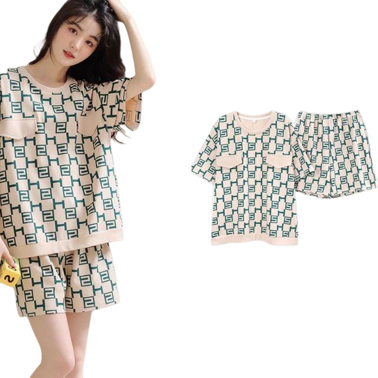 MOGSA Pijama de algodón para mujer, conjunto de pijama con estampado de lunares, ropa de dormir para parejas, ropa de dormir para el hogar