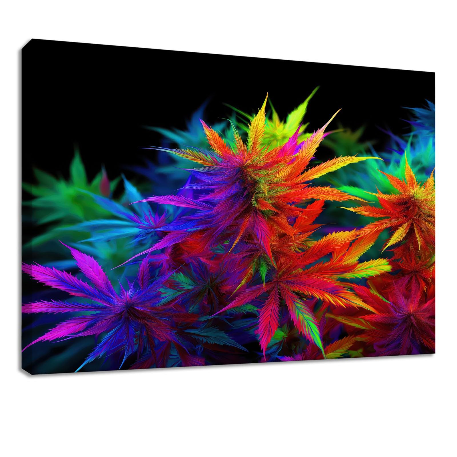 Genérico Impresión sobre lienzo moderno, Cuadro decorativo de pared, pintura, 100 x 70 cm, multicolor plantas de neón hojas – Carteles de arte para sala de estar, dormitorio, cocina, oficina