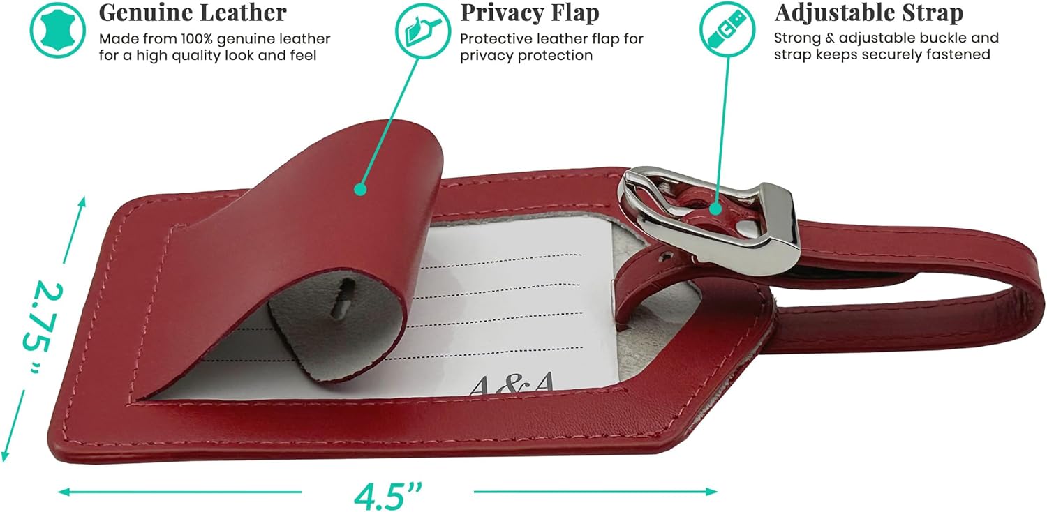 Personalized Monogrammed Red Leather RFID Passport Cover Holder and 2 Luggage Tags