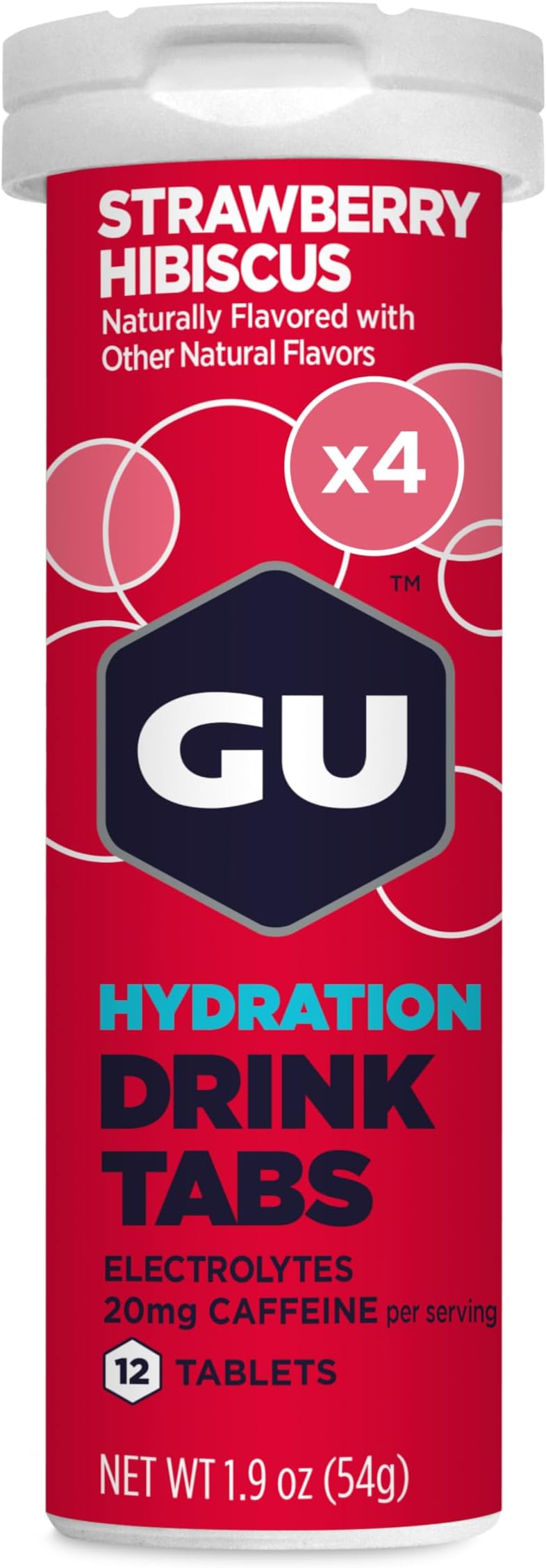 GU Energy Hydration Electrolyte Drink Tablets, Enhanced Endurance Sports Drink for Running, Cycling, Triathlon, 4-Count(48 Servings), Strawberry Hibiscus