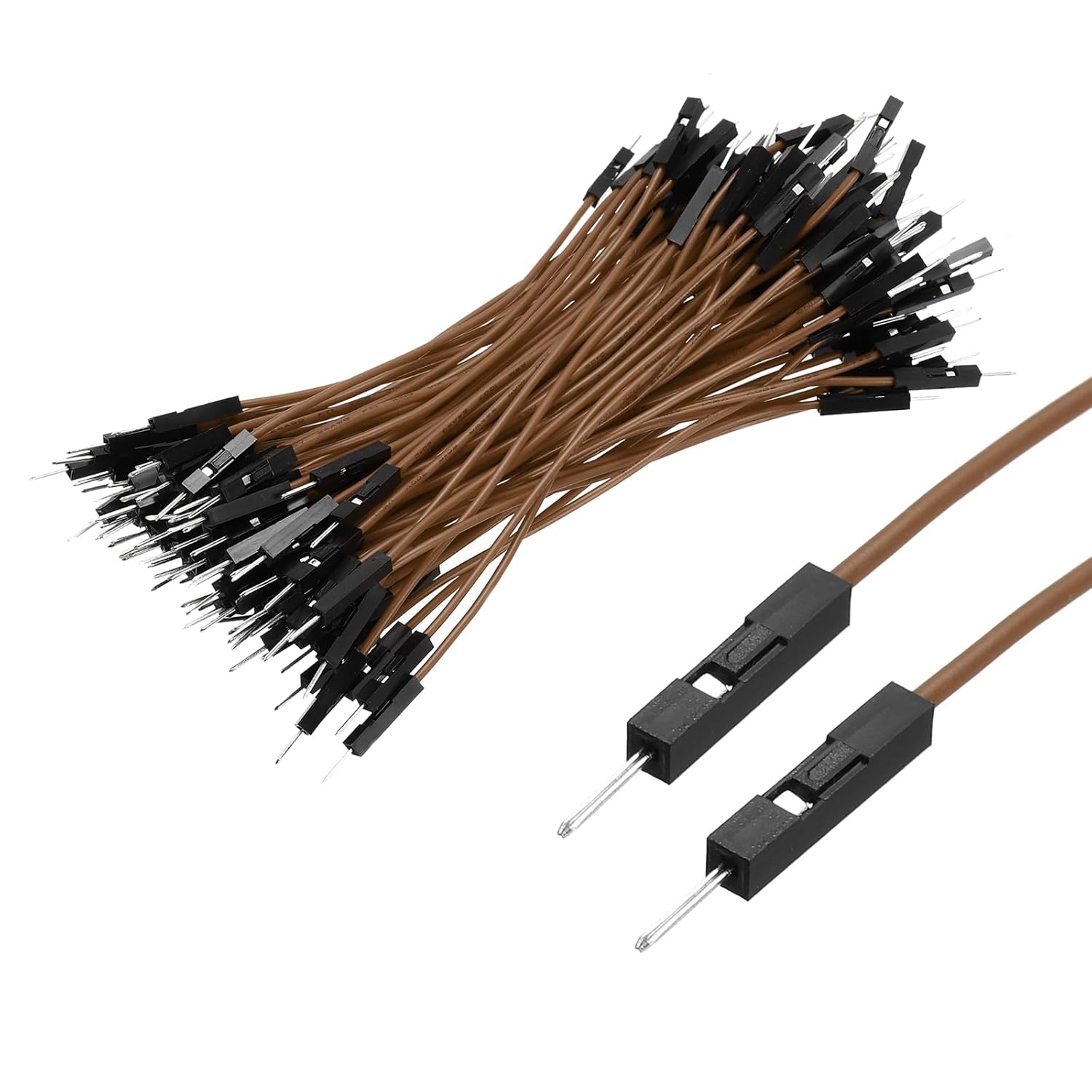 MECCANIXITY Male to Male 1Pin Breadboard Jumper Wire 2.54mm Pitch Ribbon Cable 10cm Long Electronics Breadboard Ribbon Cables for Breadboard Electronic Projects Pack of 100,Brown