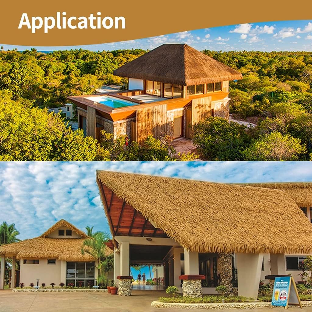 Fake Straw Fireproof Artificial Palm Thatch Simulation Thatch Roll 100x50cm/39.3" X 19.6" Synthetic Palm Leaves Thatch Roofing Thatch Roofing for Tiki Bar Garden Deco(Yellow e,0.5x15m)